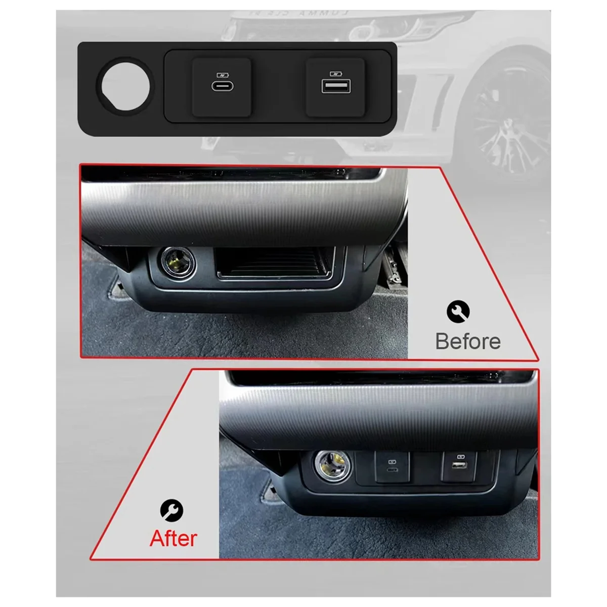 Автомобильный USB-порт Type-C для Land Rover Range Sport L494 2014-2017 порт быстрой зарядки в заднем