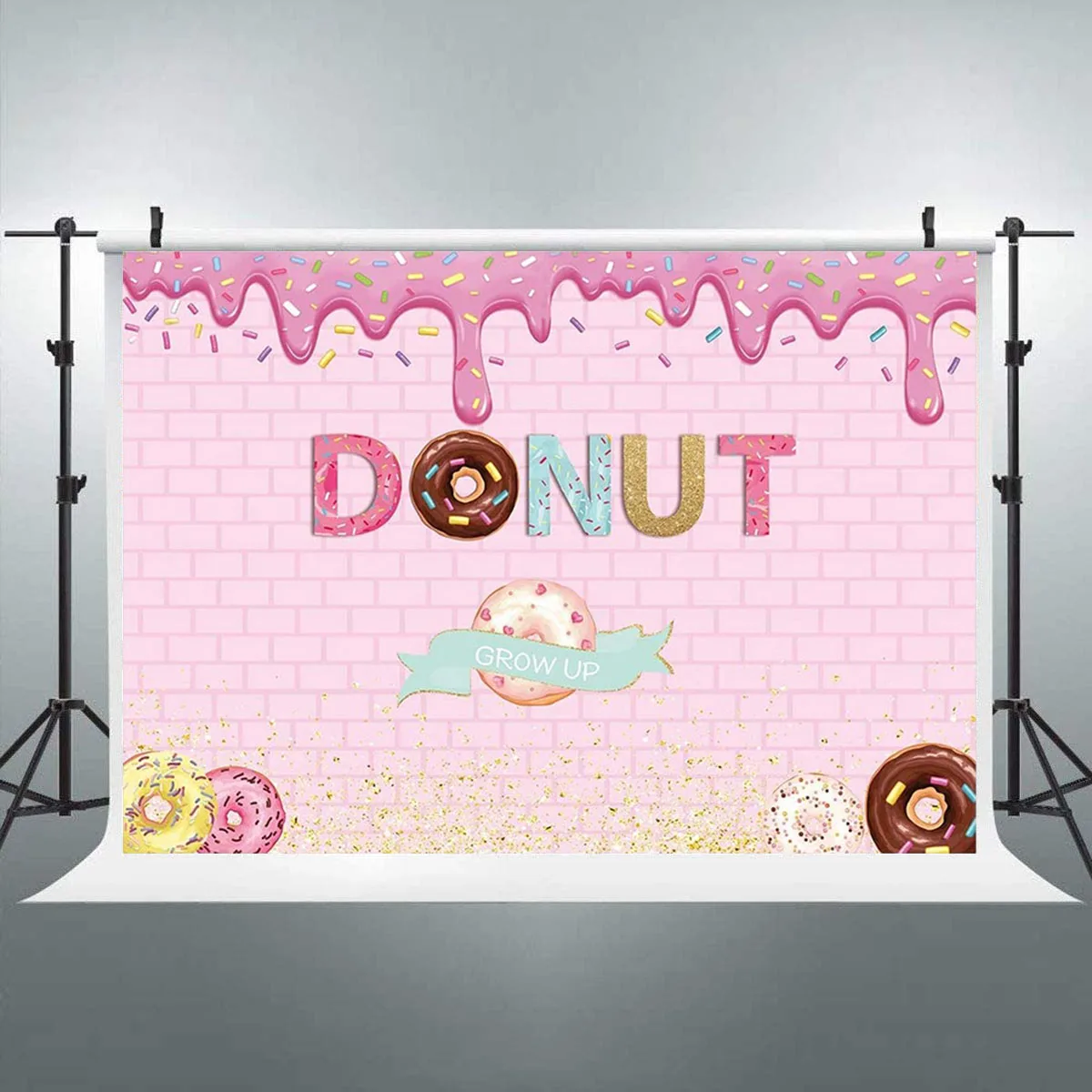 

Customized Donut Grow Up Backdrop for Birthday Party Pink Girl Baby Shower Photography Colorful Sprinkle Confetti Table Banner