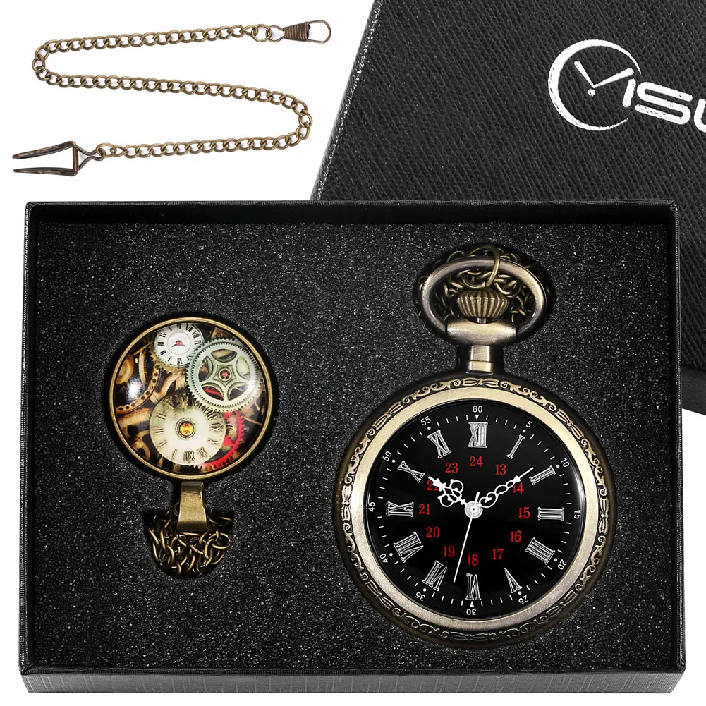 Pocket Watch Quartz Roman Numerals Clock without Cover Luxury Gift Set for Men Vreative Retro Pocket Watch Reloj De Bolsillo
