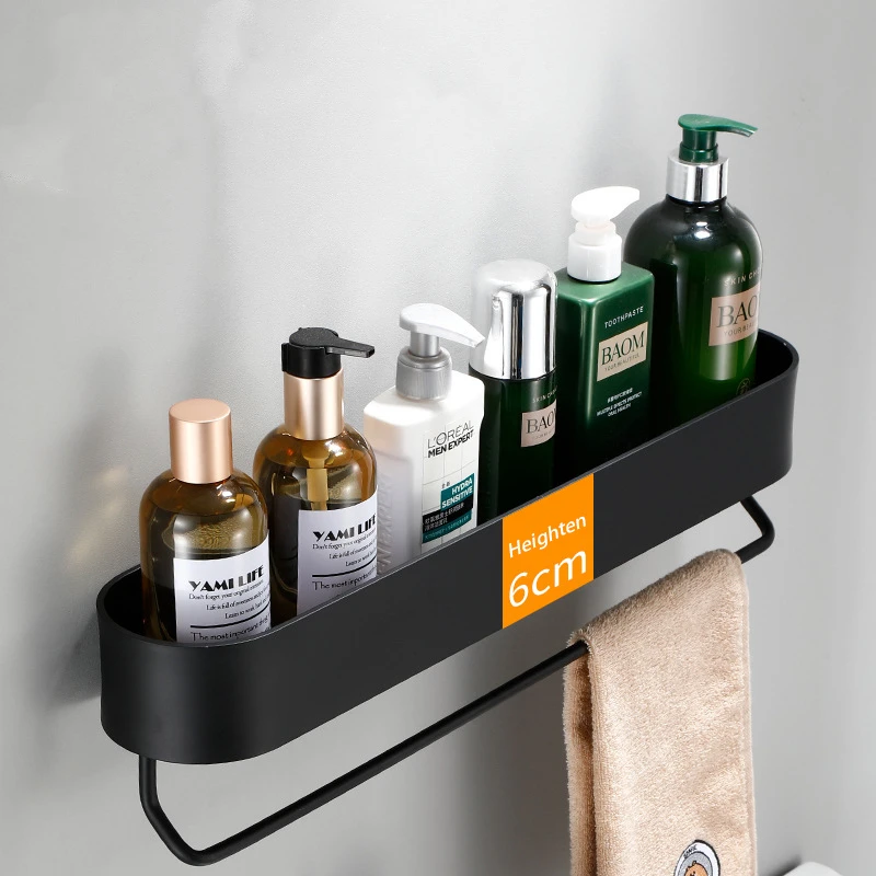 

Kitchen Wall Shelves Bathroom Shelf Rack Bath Towel Holder Black Shower Storage Basket Kitchen Organizer Bathroom Accessories