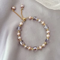 graceful women adjustable slider natural stone lavender crystal beaded bracelets freshwater pearl baroque bridesmaid gift jewel