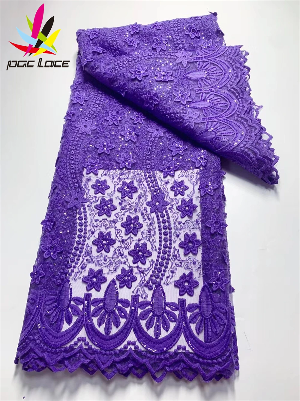 

PGC Nigerian Wedding Sequins Net Lace Fabrics 2022 High Quality Lace French African Lace Fabric For Wedding Dress Sewing LY619-1