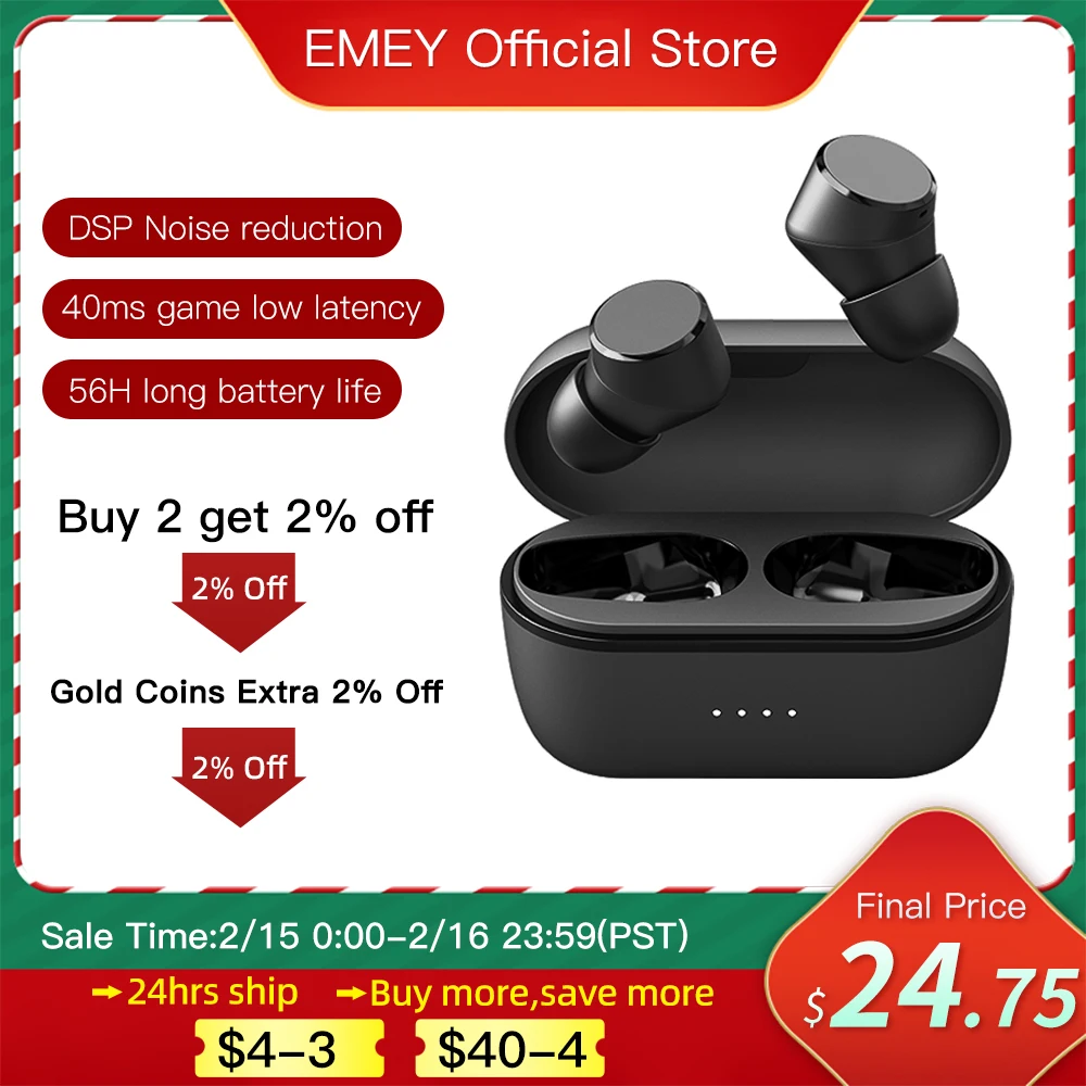 TWS-стереонаушники EMEY с поддержкой Bluetooth 5 3 и микрофоном 40 мс задержки - купить по