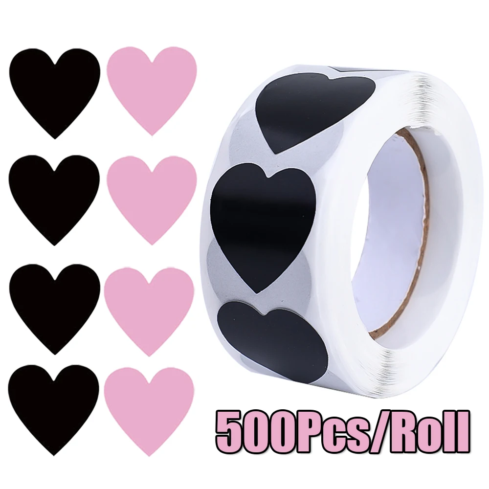 

500Pcs/roll Adhesive Love Stickers DIY Notebook Decoration Decals Black Pink Love Stickers for Gift Box Packaging Decorations