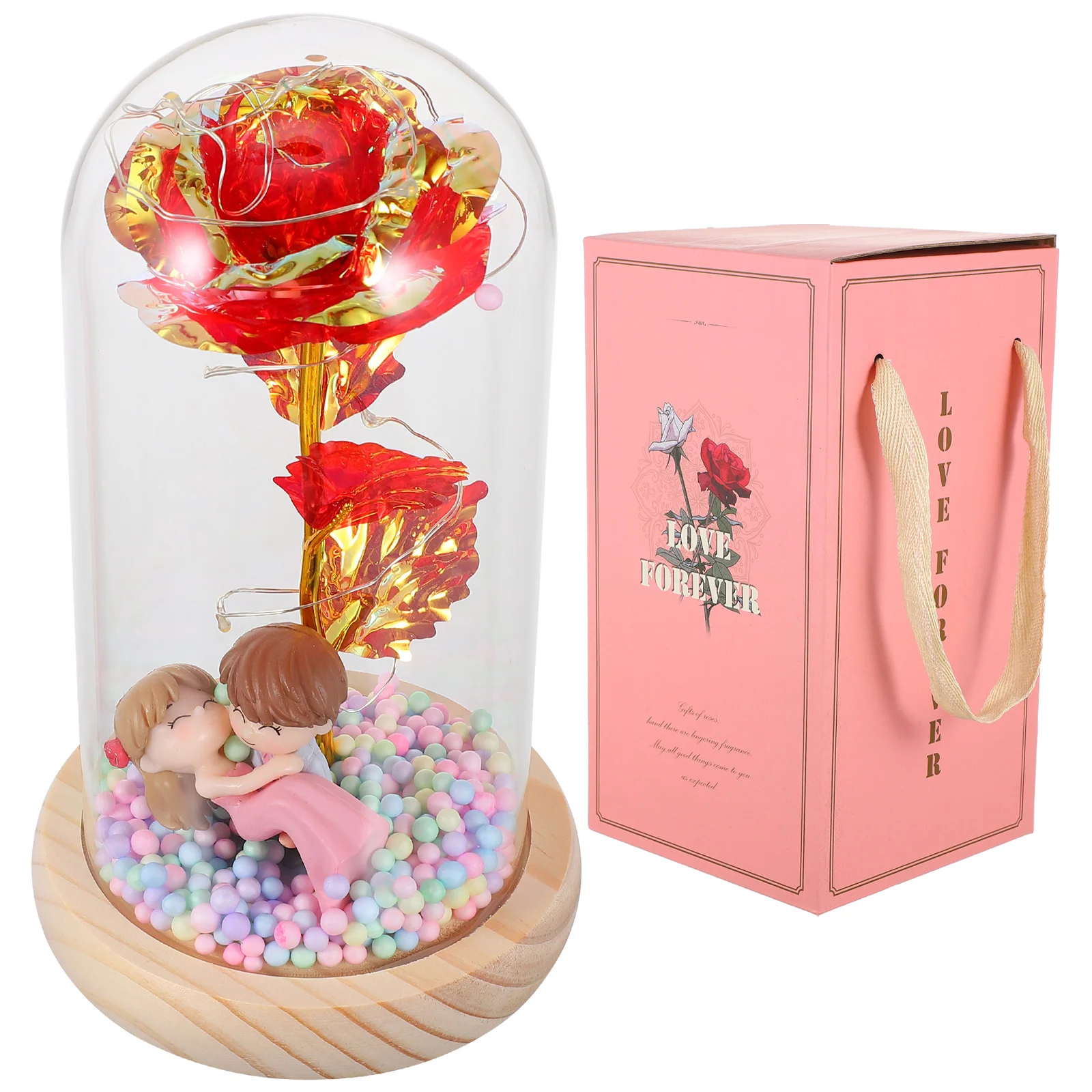 

Rose Light Romantic Beautiful Valentine's Day Glass Dome Wedding Gift Ornament String Light Decoration