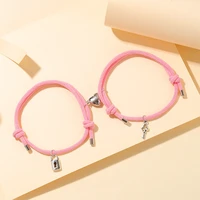handmade key lock couple bracelet for women men charm adjustable punk heart magnetic braided rope bracelet fashion jewelry