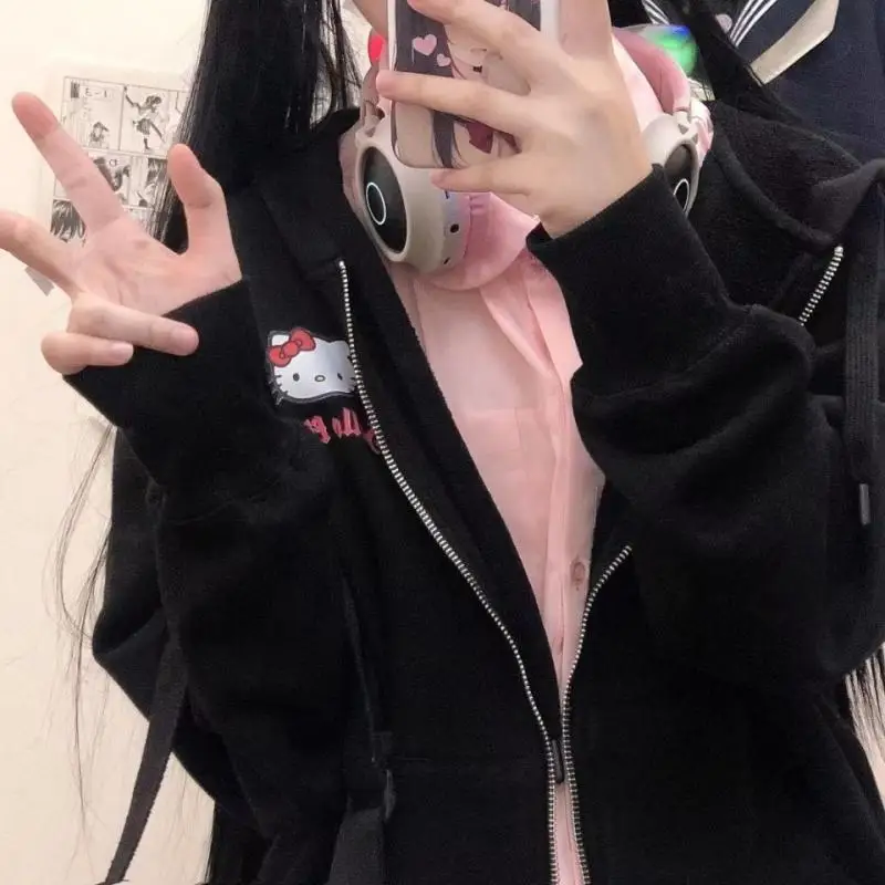 

Милый мультяшный кавайный Sanrioed Hellokitty оригинальный новый весенне-летний плюшевый толстый свободный Универсальный пальто с длинным рукавом для девочек