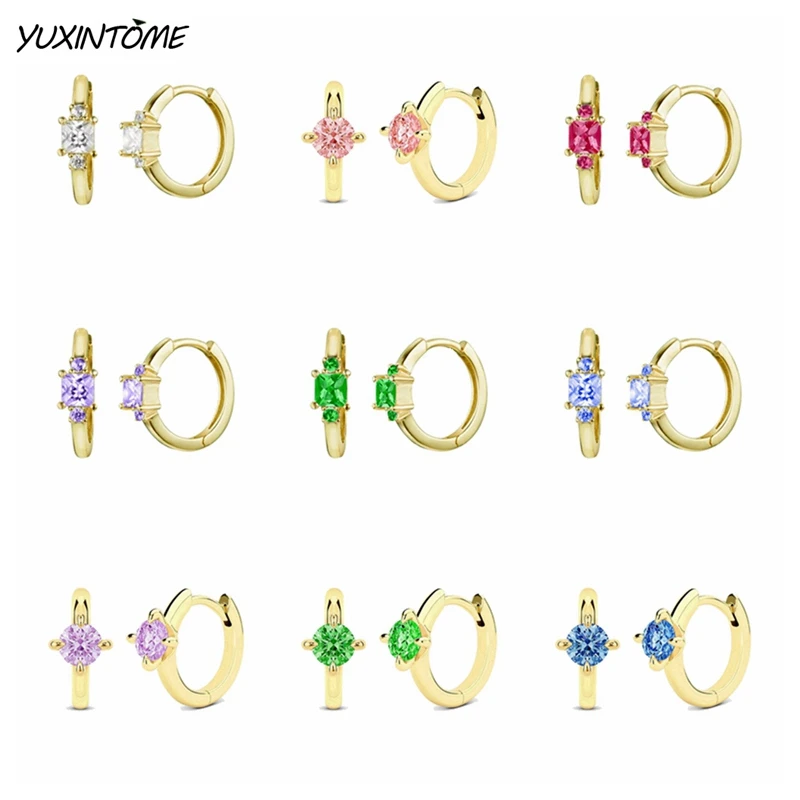 

925 Sterling Silver Needle Luxury Color Crystal Gold Earring Hoops Delicate 9mm Small Hoop Earrings for Women Wedding Jewelry