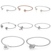 925 sterling silver bracelets charms love lock crown pav%c3%a9 moments open bangle basic bracelets for women diy jewelry gift