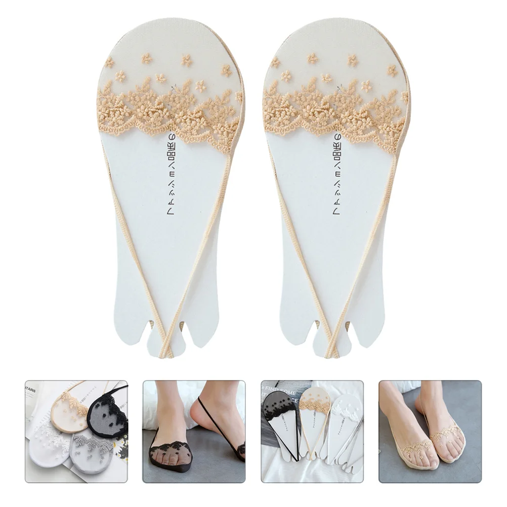 

4 Pairs Shallow Suspenders Invisible Forefoot Socks Woman Flats Shoes Casual Lace Half Boat Cotton Miss Summer Heels