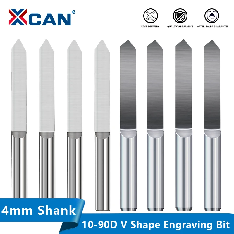 

XCAN PCB Engraving Bit 4mm Shank Tipped 0.1-0.5mm V Shape Carving Bits CNC Router Bit Flat Bottom End Mill For Woodworking