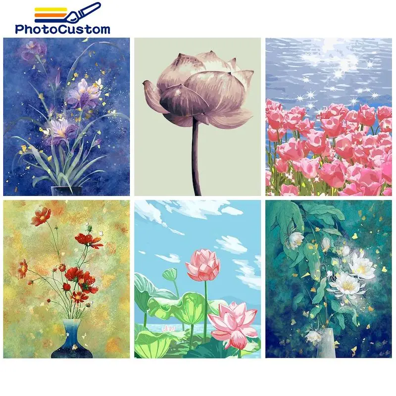 

PhotoCustom DIY Painting By Numbers Flowers Drawing On Canvas Gift Pictures By Number Kits Hand Painted Paintings Home Decor