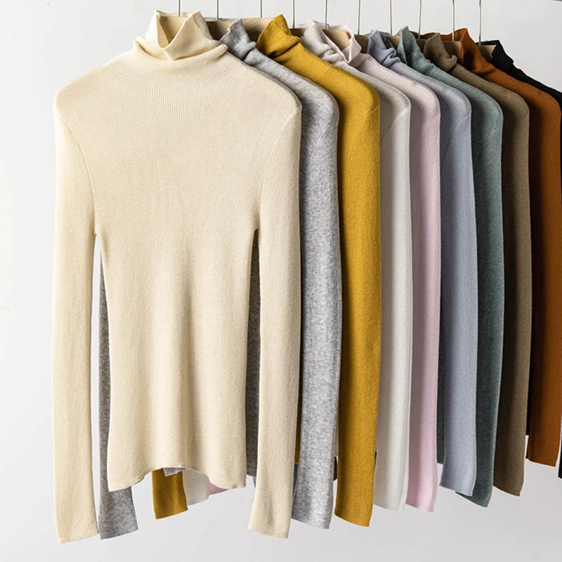 Женская трикотажная рубашка из смеси шерсти простая многоцветная Водолазка