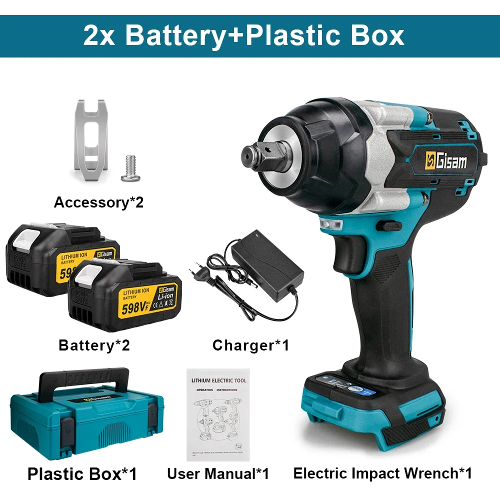 

Аккумуляторный ударный гайковерт Gisam 1800N.M для Makita 18 В