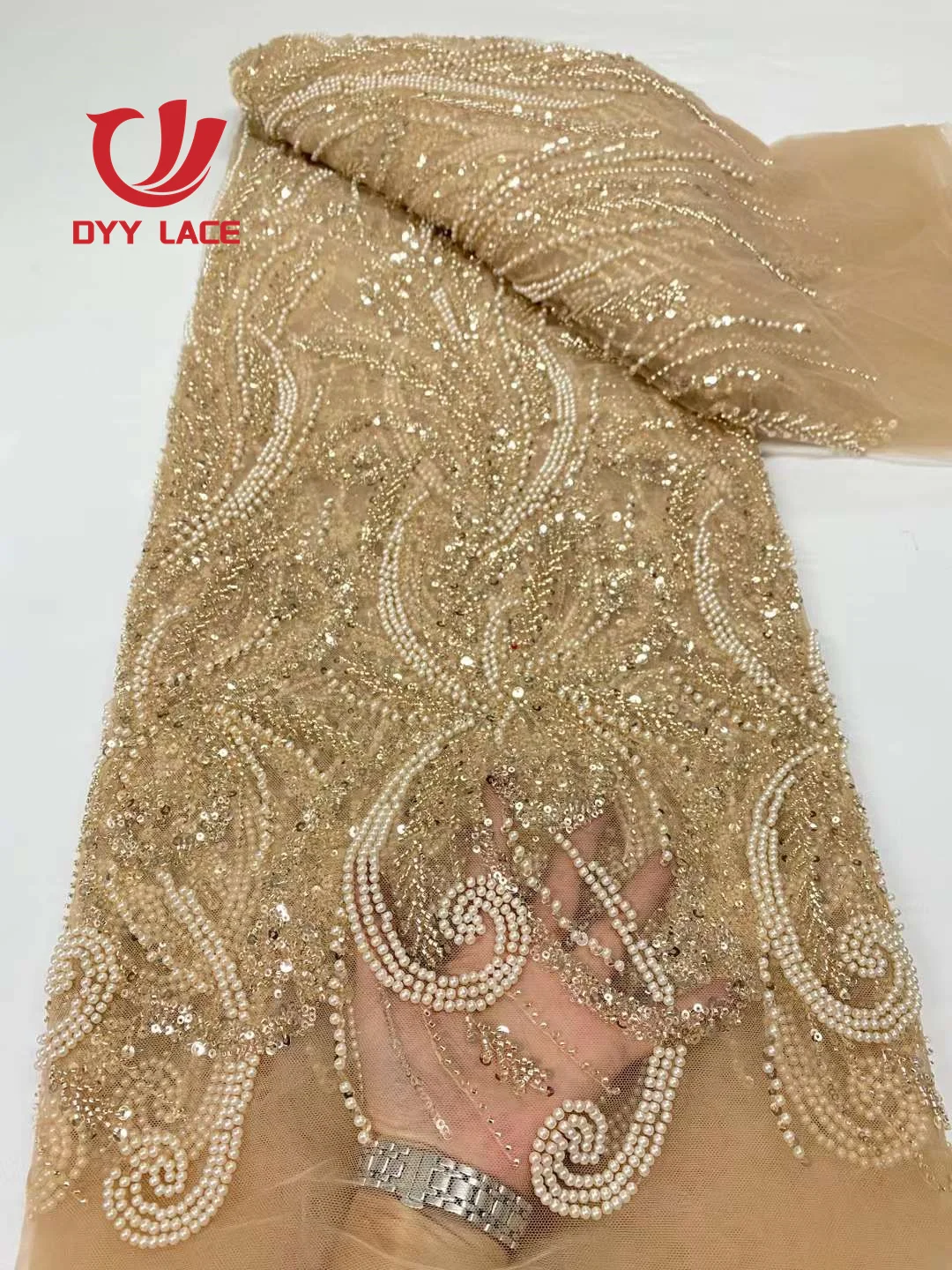 

Luxury Sequence Beads Groom African Lace Fabric 2023 High Quality French Tulle Lace Embroidery With Beads For Party Dress 5Yards