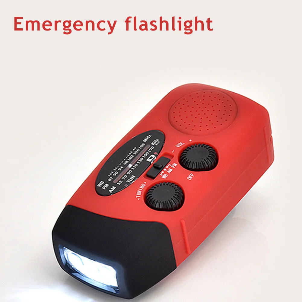 hand crank solar amfmnoaa weather radio emergency 3 led flashlight power bank for cell phone emergency survival red free global shipping