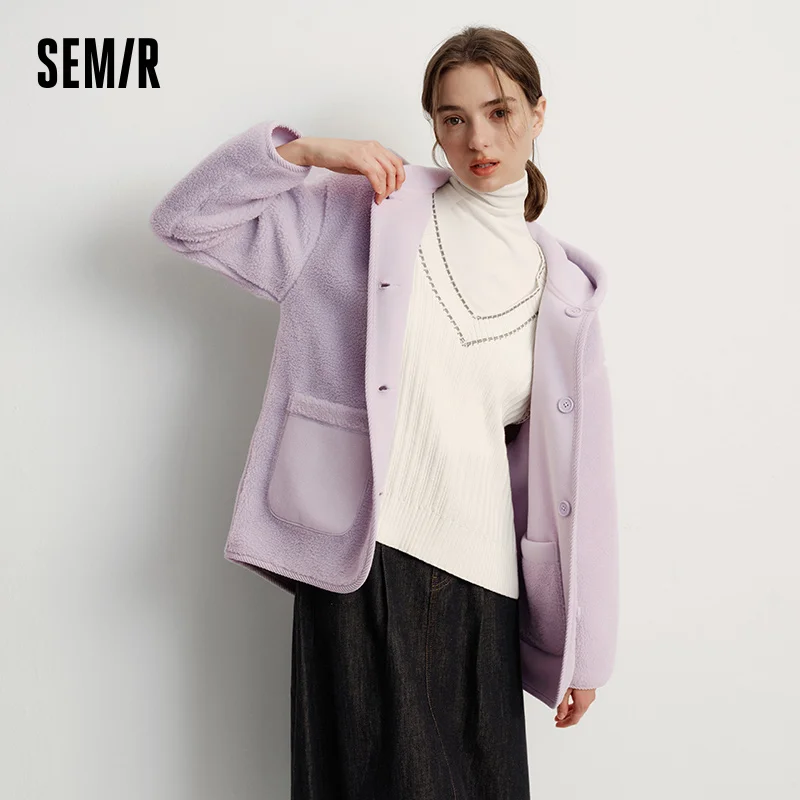 Фото Куртка Semir, женская зимняя двусторонняя толстовка из искусственной овечьей шерсти, флис, новинка 2025, однотонный топ, женская одежда №2