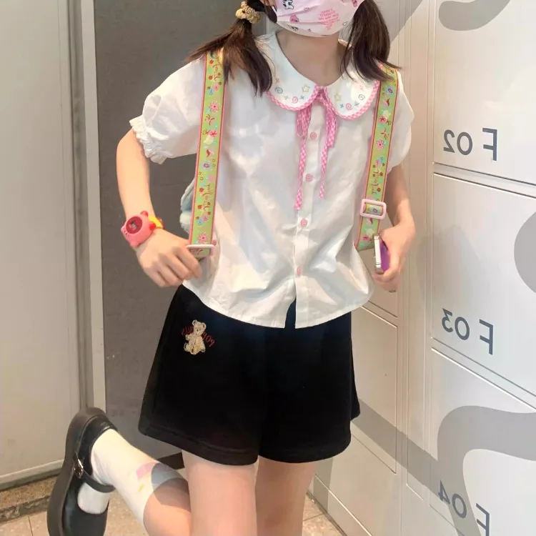 Блузка в стиле Харадзюку с вышивкой виде милой звезды летние блузки каваи