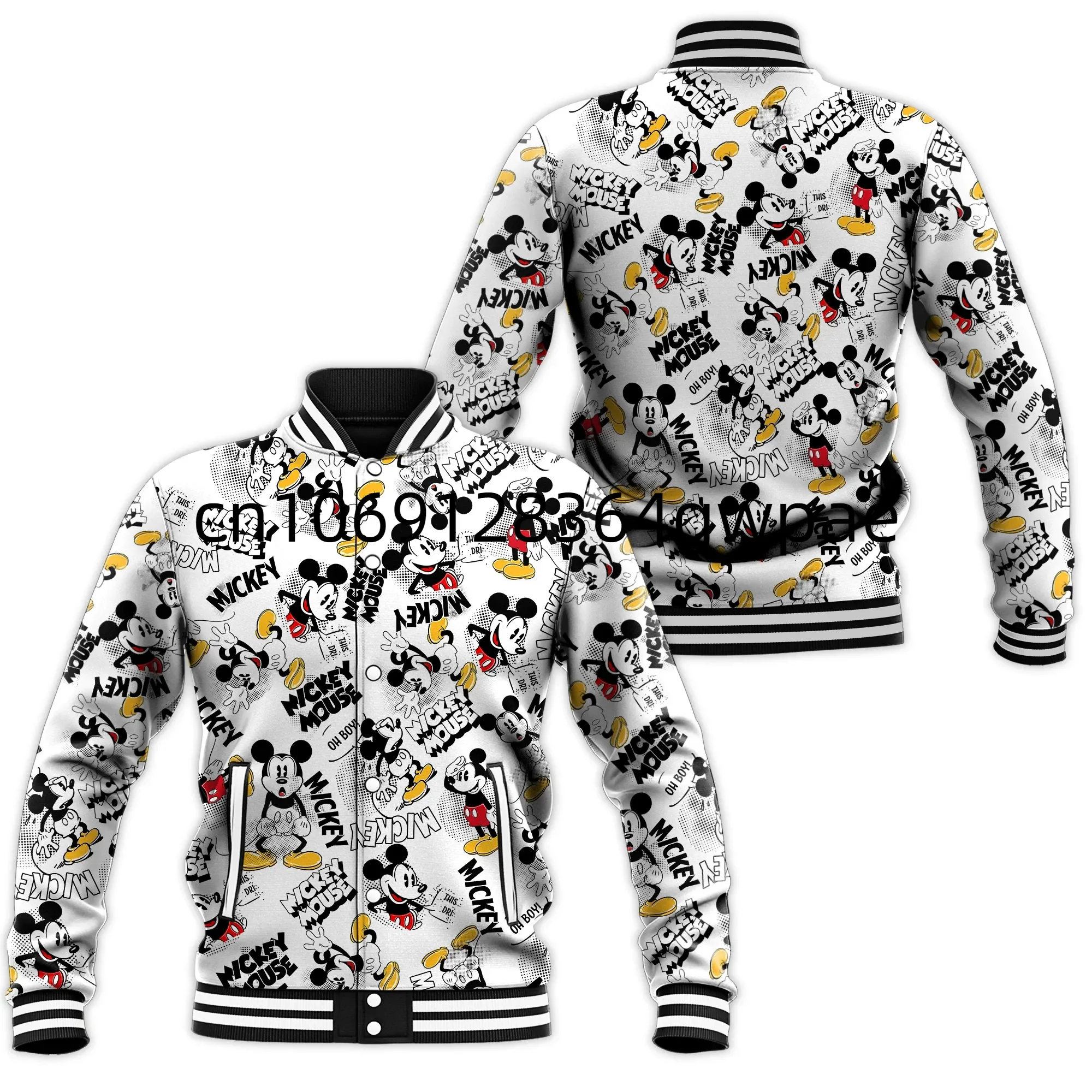 

Disney Mickey Mouse Baseball Jacket Men's Women's Casual Sweatshirt Hip Hop Harajuku Jacket Streetwear Loose Varsity Coat 003