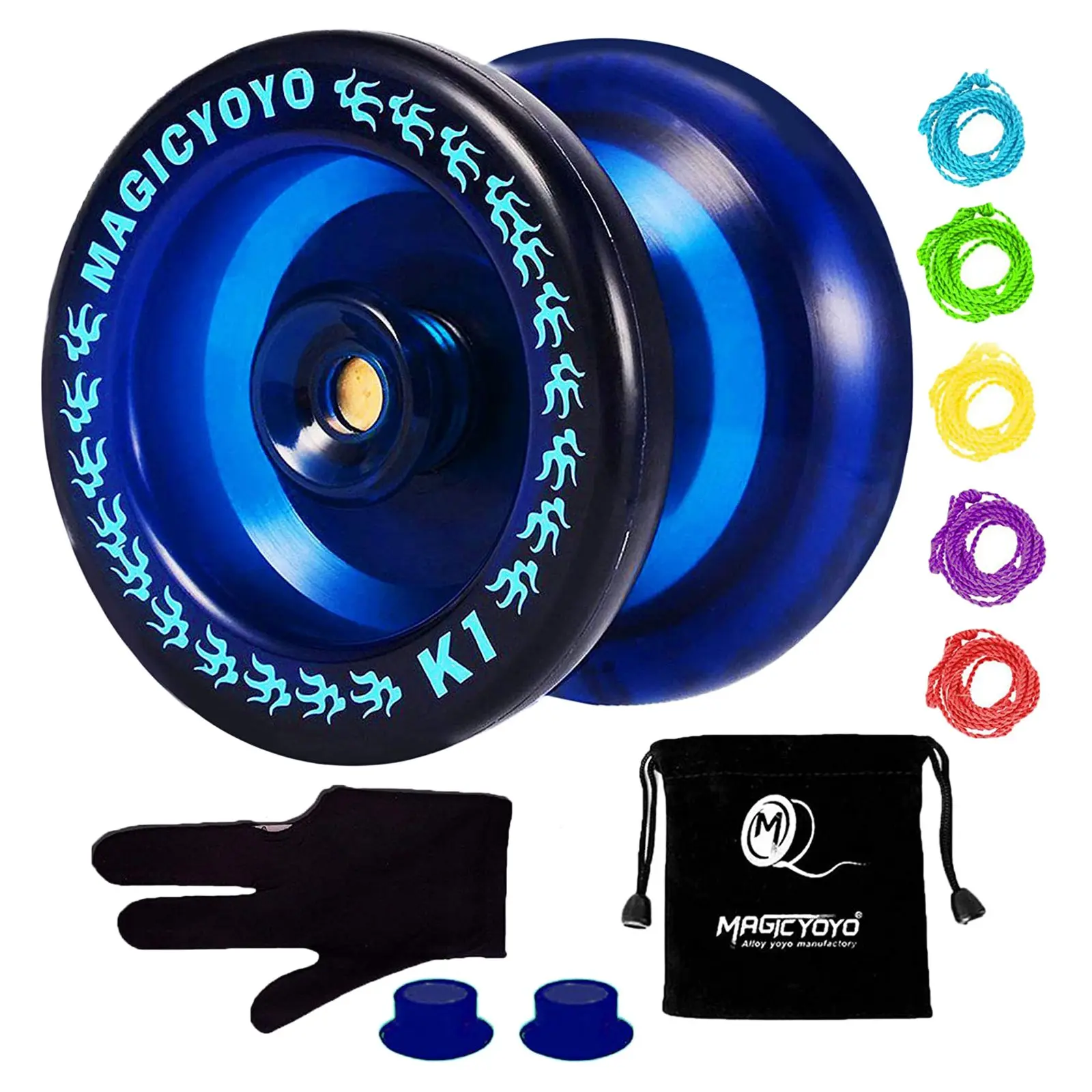 Responsive YoYo K1-Plus with Yoyo Sack + 5 Strings and Yo-Yo Glove Gif Blue