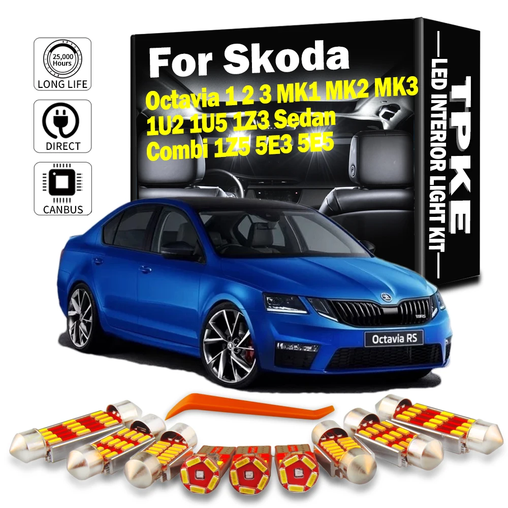 

TPKE Canbus For Skoda Octavia 1 2 3 MK1 MK2 MK3 1U2 1U5 1Z3 Sedan Combi 1Z5 5E3 5E5 1996-2017 Car LED Interior Dome Light Kit