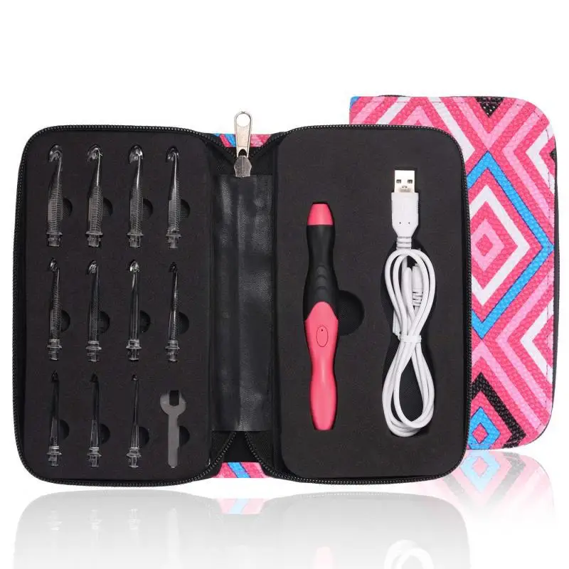 

11 in 1 Light Up Crochet Hook Set Rechargeable Ergonomic Crochet Hooks LED Lighted Knitting Hook Tools With Crochet Hook Case