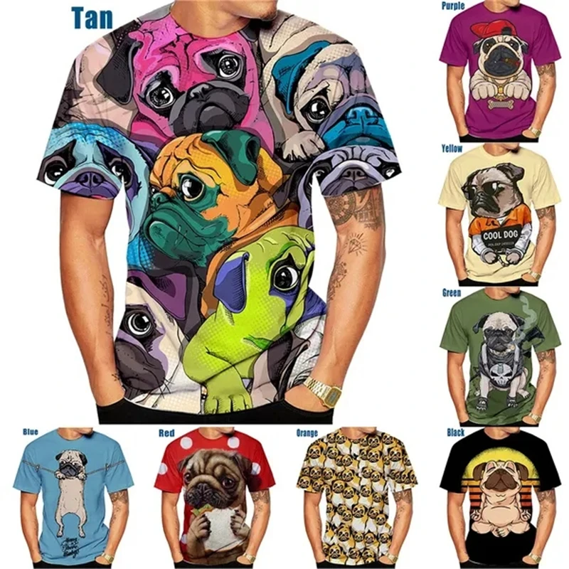 

New Men's Cool T-Shirt Pug Dog Pattern 3D Printed Short-sleeved T Shirt Fashion Casual Fun T Shirts Tops Animal Dog TShirt Tees