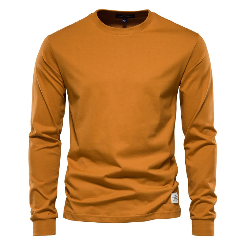 

100% Cotton Long Sleeve T shirt For Men Solid Spring Casual Mens T-shirts High Quality Male Tops Classic Clothes Men's T-shirts