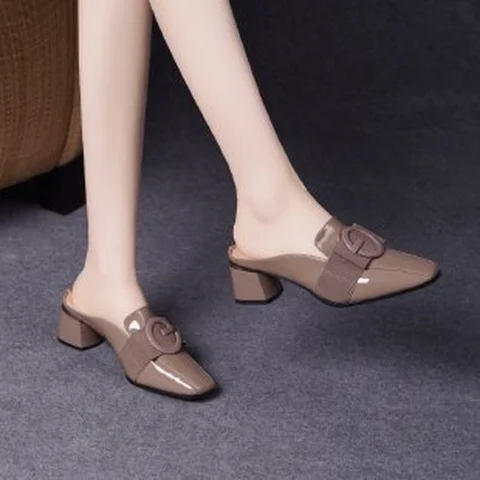 Новинка весна-осень 2022, женские модные туфли Baotou на высоком каблуке, кожаные туфли в британском стиле, полутапочки на толстом каблуке