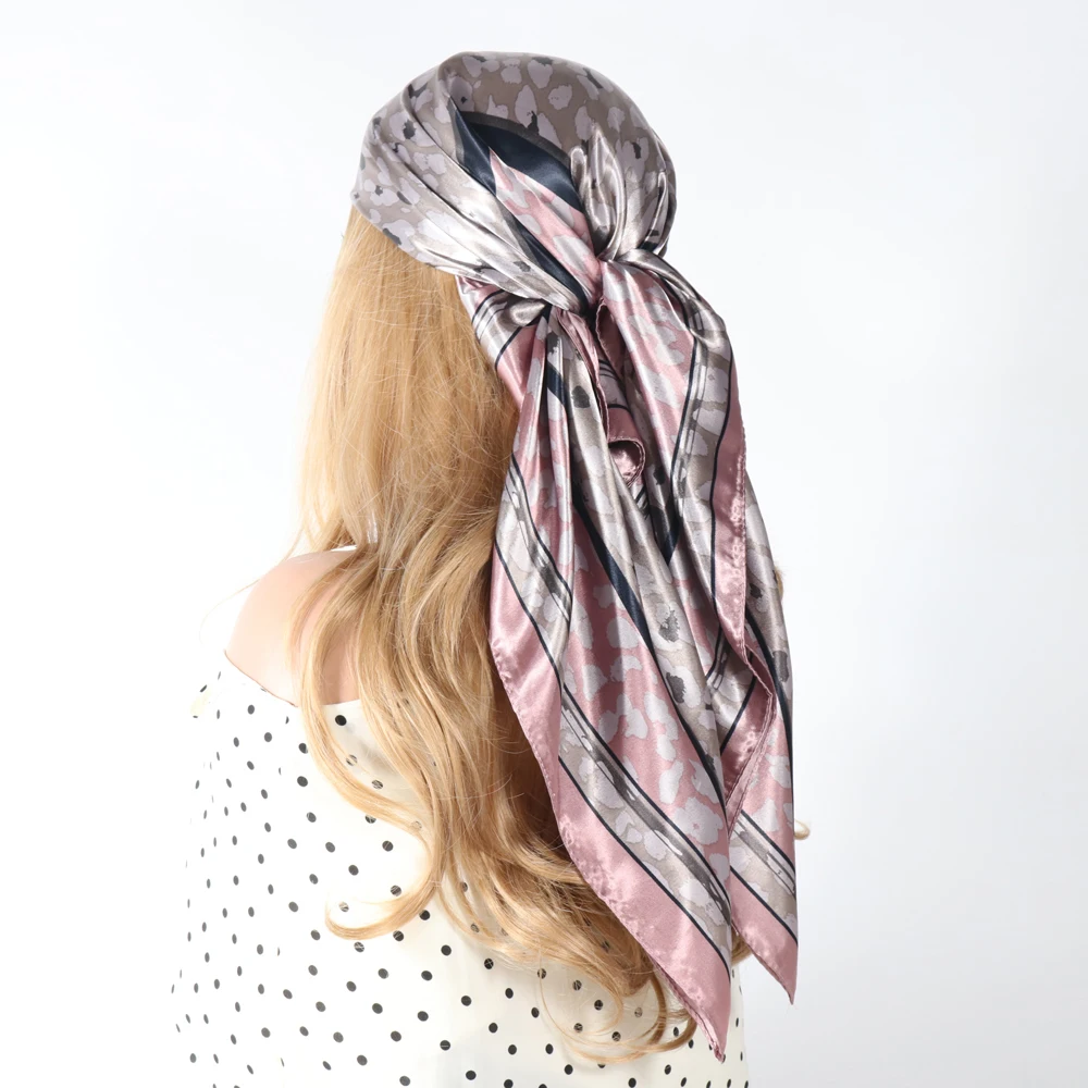 Шелковый шарф головные повязки для женщин Винтажный всесезонный волос 90*90 см