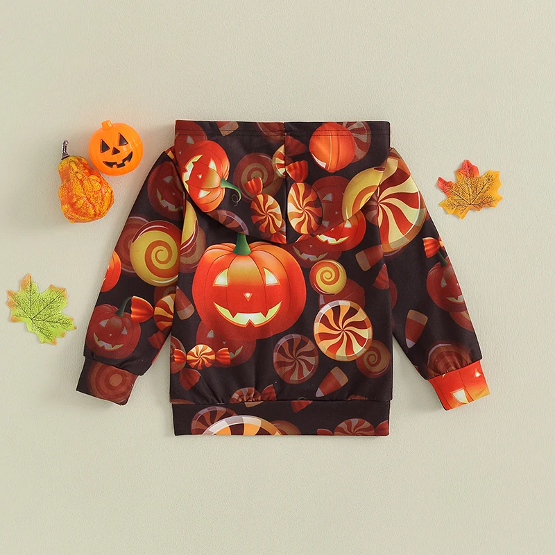 

Toddler Baby Girls Boys Halloween Hoodie Sweatshirts Long Sleeve Pumpkin Ghost Letter Print Hooded Pullover Fall Tops