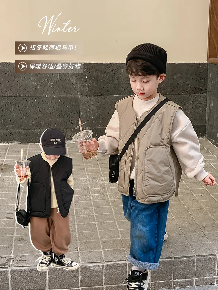 

Kids' Overcoat Autumn and Winter Clothing Boys' Cotton Vest Lightweight 2022 New Boy Winter Western Style Warm Top