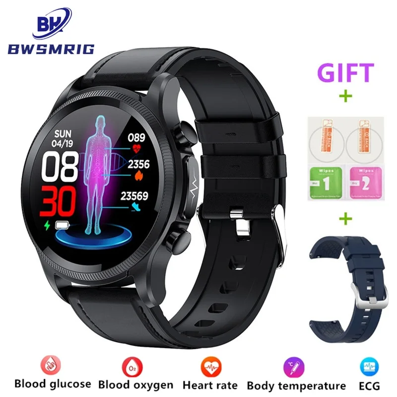 

BWSMRIG Men Smart Watch Body Temperature ECG PPG HRV PTT Blood Glucose Blood Pressure Oxygen Health Monitoring Sports Smartwatch