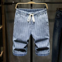 ladiguard men fashion demin bottom 2022 mid waist drawstring short jeans vintage stripe half pants plus size male summer hotpant