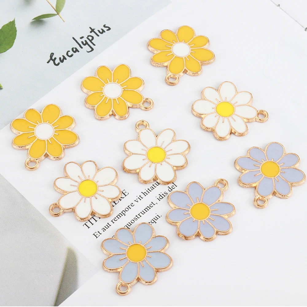 

10pcs 20mm Enamel Daisy Flower Charms Pendants for Necklace Bracelet Earrings DIY Mini Charm Handmade Jewelry Making Findings