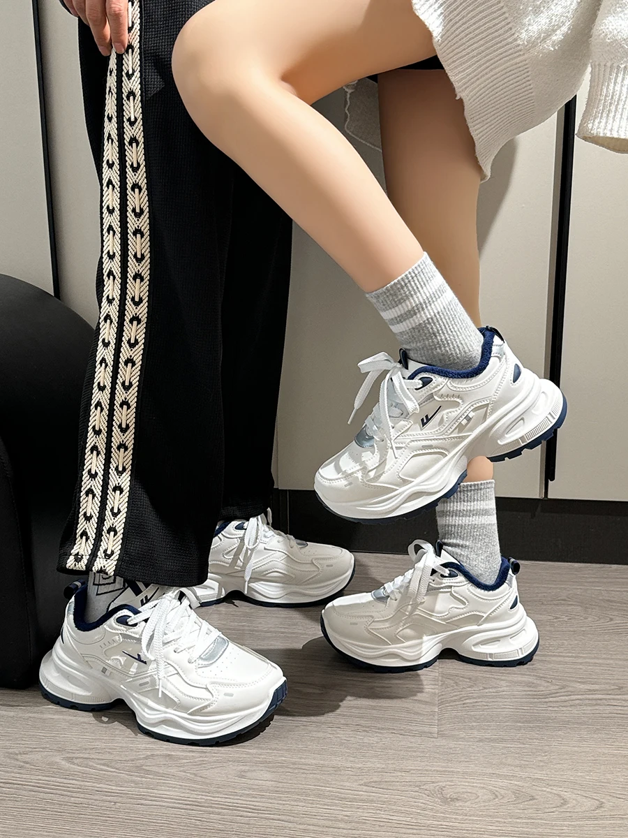 Warrior Fleece-lined Dad Shoes Men's and Women's Same Autumn Winter Thick-Soled Couple's Two-Cotton All-Match Popul...