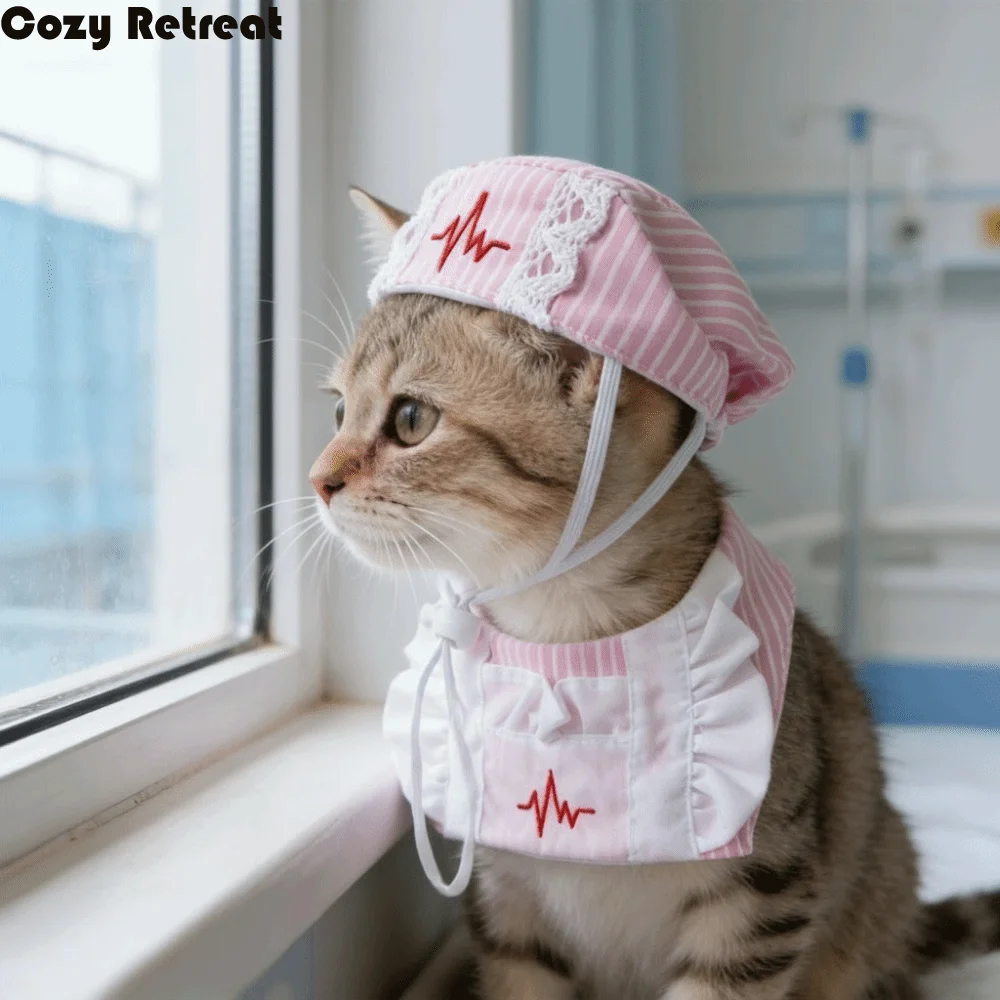 Фото Забавный костюм медсестры для кошек и собак, регулируемая шапочка медсестры, дышащая одежда для косплея питомцев, платье для трансформации кошки, наряд для вечеринки питомцев №1