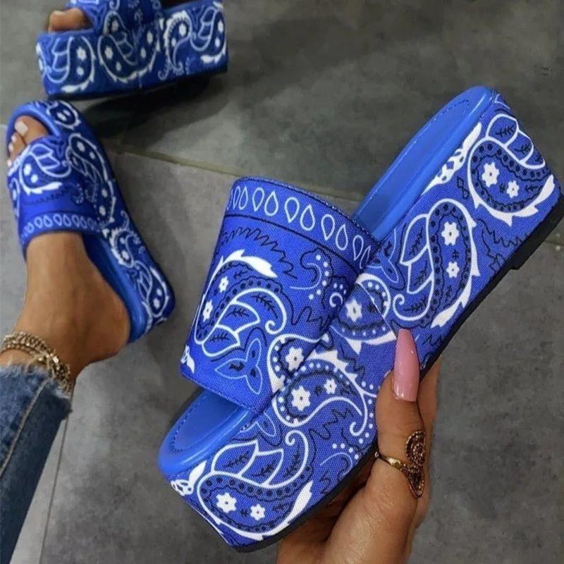 

Slippers Women Summer New Fashion Print Flat Shoes Ladies Open-toe Platform Sandals Outdoor Beach Shoes Flip-flops Slide Women