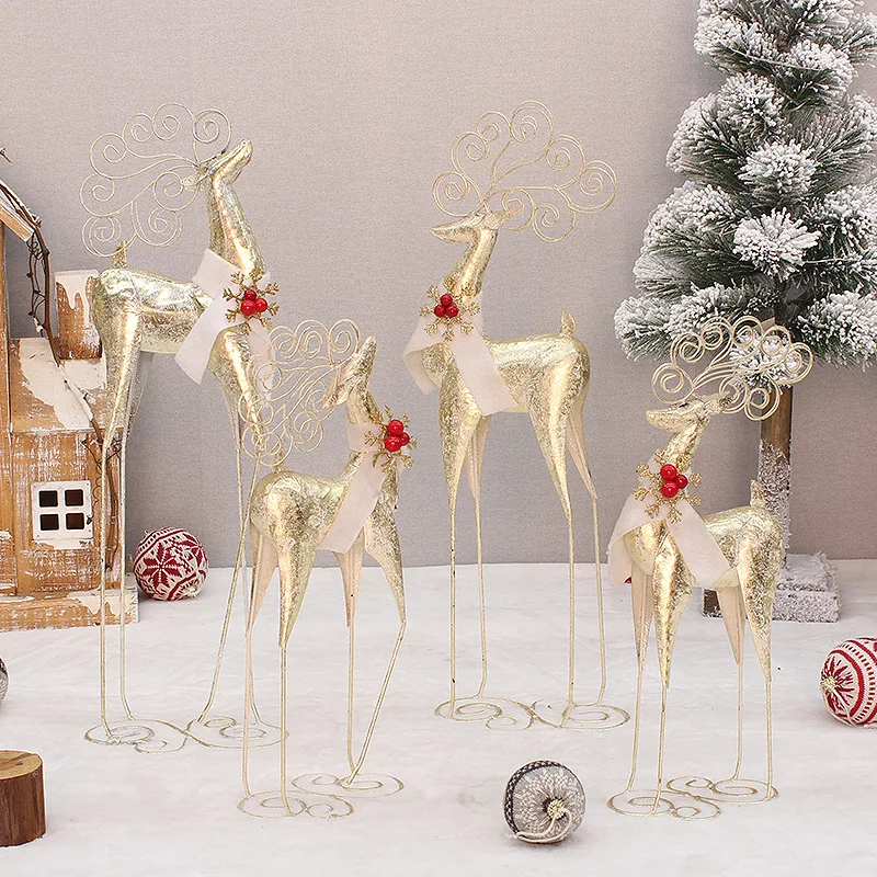 

Christmas golden wrought iron elk under the Christmas tree scene decorations hotel shopping mall decoration for home navidad