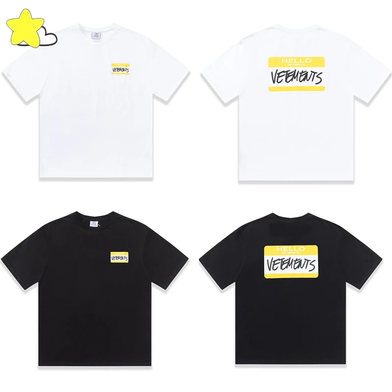 

Black White VTM Short Sleeve Men Women High Quality Top Tees Yellow Label Letter Print Logo Vetements T-shirts