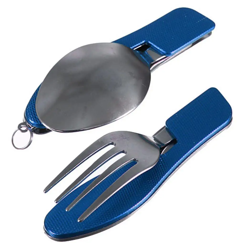 Прочный 3-в-1 походный туристический походный Карманный складной вилочный нож (синий)