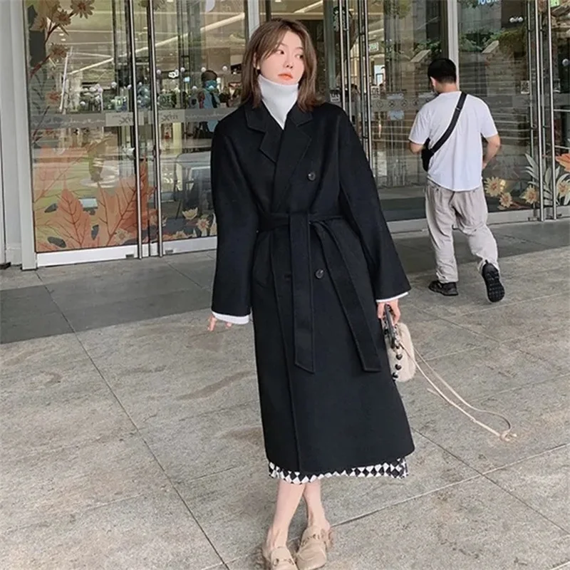 Женская шерстяная Верхняя одежда средней длины 2024 двухсторонняя кашемировая