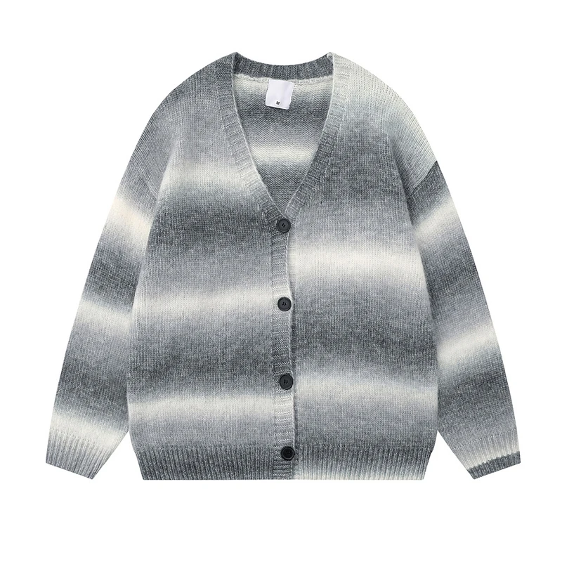 Зимний градиентный мужской кардиган с v-образным вырезом однобортный модный