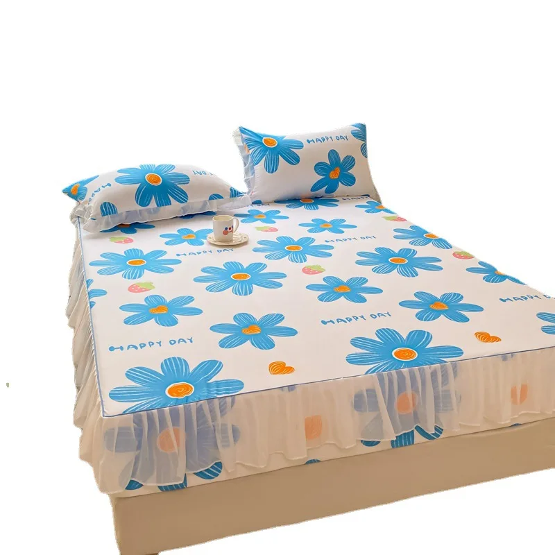

Lace Lace Mattress Cover Anti-slip and Dustproof Flower Print Grippers Single Double Home Decoration Fitted Sheet 2023 New