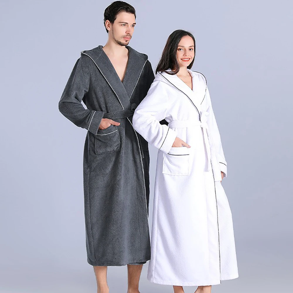 Luxury Terry Cloth Absorbent Robes for Women Winter Warm Hooded Thicken Bathrobe Female Robe Beauty Salon Hotel Dressing Gown