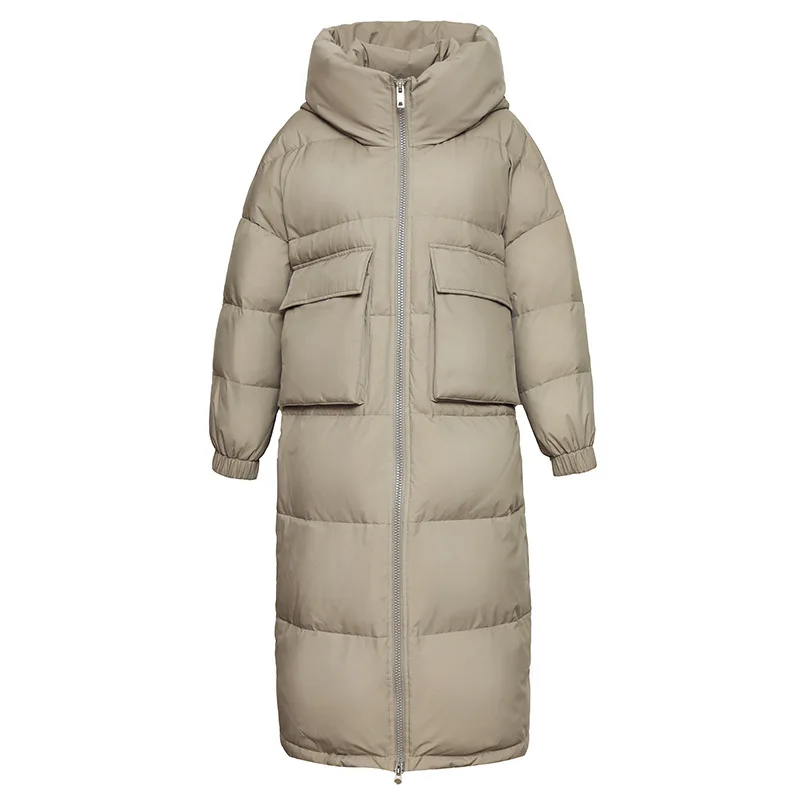 JAZZEVAR Winter 2022 New Long Down Jacket  Thickened Hat Warm Cold Solid Color Versatile Coat Female