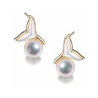 meibapj new fashion 925 genuine silver round natural freshwater pearl fish tail stud earrings fine wedding jewelry for women