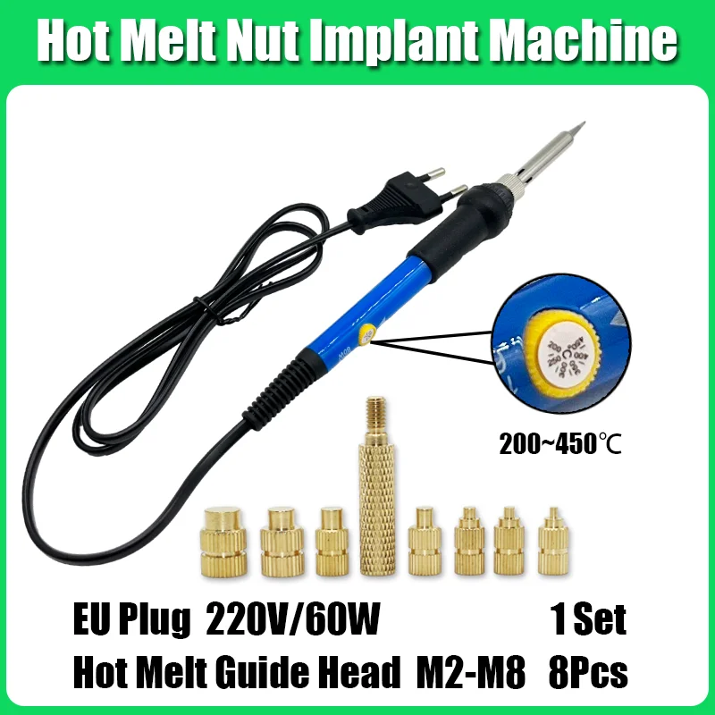 Нагревательная установка, гайка, латунный инструмент, резьбовая вставка, паяльное жало M2 M3 M4 M6, термоплавкие медные вставные гайки, 3D-принтер, пластик