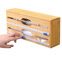 bamboo tinfoil dispenser wrap storage holders tinfoil organizers for kitchen wooden sliding cut aluminum foil roll holders