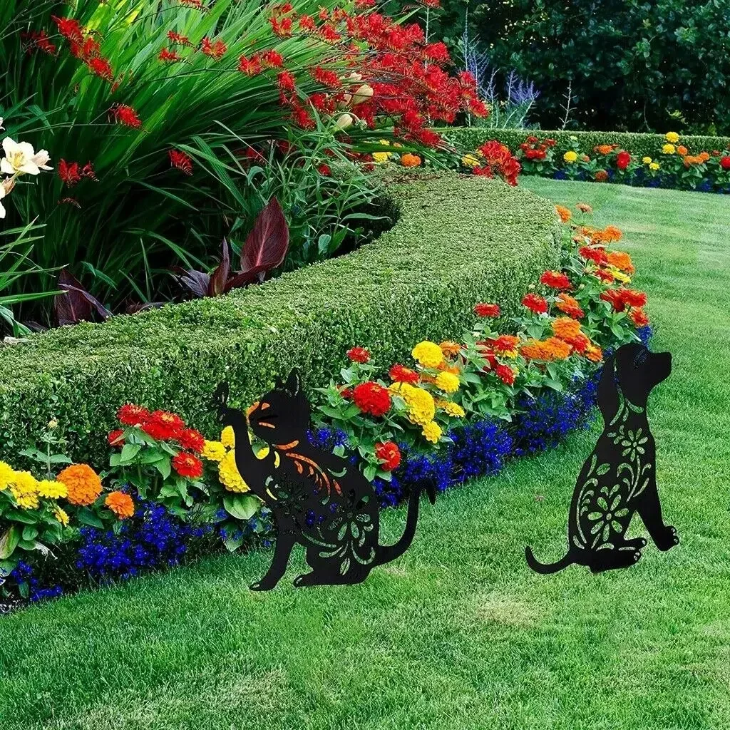 CIFBUY 3 штуки силуэт животных садовый колышек щенок собака кролик и кошка фотодвор